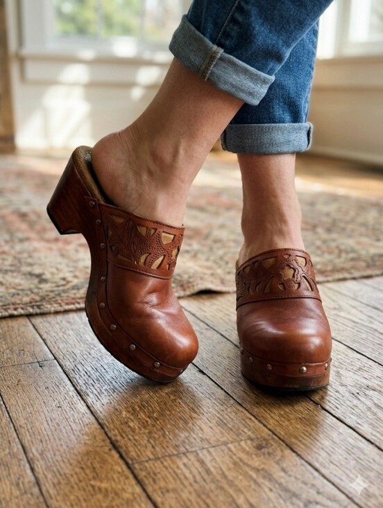 Candie's Shoes - Candie's Y2K Brown Leather Studded Clog Mules Size 7